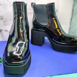 Ankle moto boot, black  patent leather